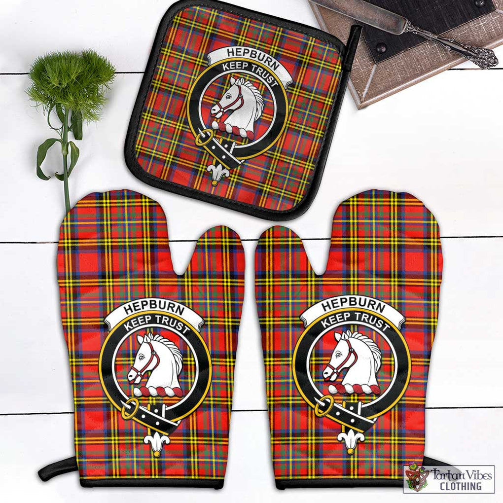 Hepburn Ancient Tartan Combo Oven Mitt & Pot-Holder with Family Crest Combo 1 Oven Mitt & 1 Pot-Holder Black - Tartan Vibes Clothing