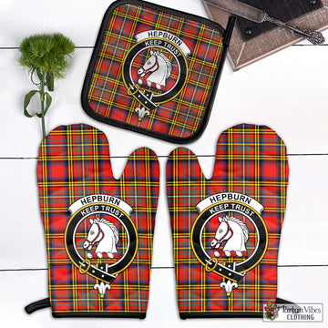 Hepburn Ancient Tartan Combo Oven Mitt & Pot-Holder with Family Crest Combo 1 Oven Mitt & 1 Pot-Holder Black - Tartan Vibes Clothing