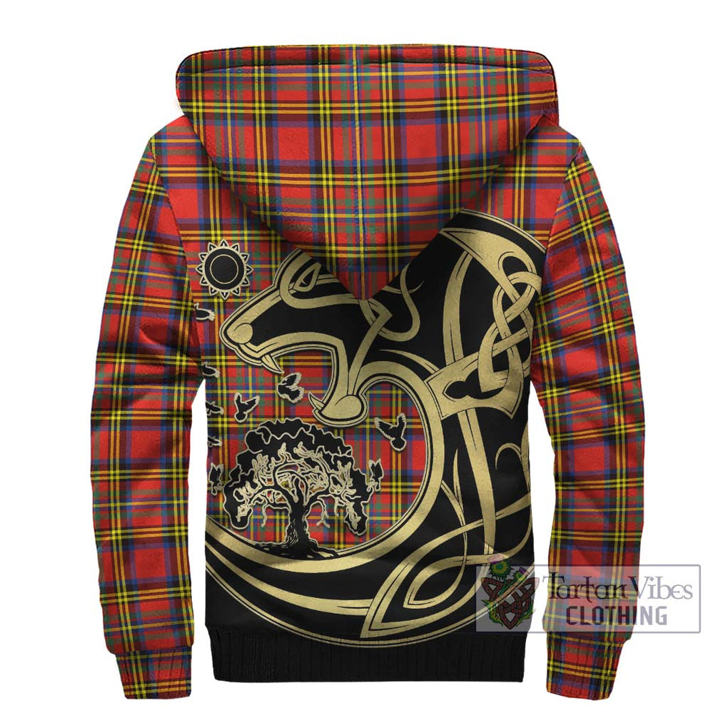 Hepburn Ancient Tartan Sherpa Hoodie with Family Crest Celtic Wolf Style - Tartan Vibes Clothing