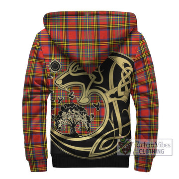Hepburn Ancient Tartan Sherpa Hoodie with Family Crest Celtic Wolf Style - Tartan Vibes Clothing