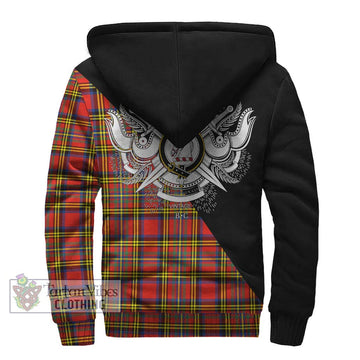 Hepburn Ancient Tartan Sherpa Hoodie with Family Crest and Military Logo Style - Tartanvibesclothing Shop