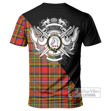 Hepburn Ancient Tartan T-Shirt with Family Crest and Military Logo Style - Tartanvibesclothing Shop