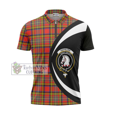 Tartan Vibes Clothing Hepburn Ancient Tartan Zipper Polo Shirt with Family Crest Circle Style