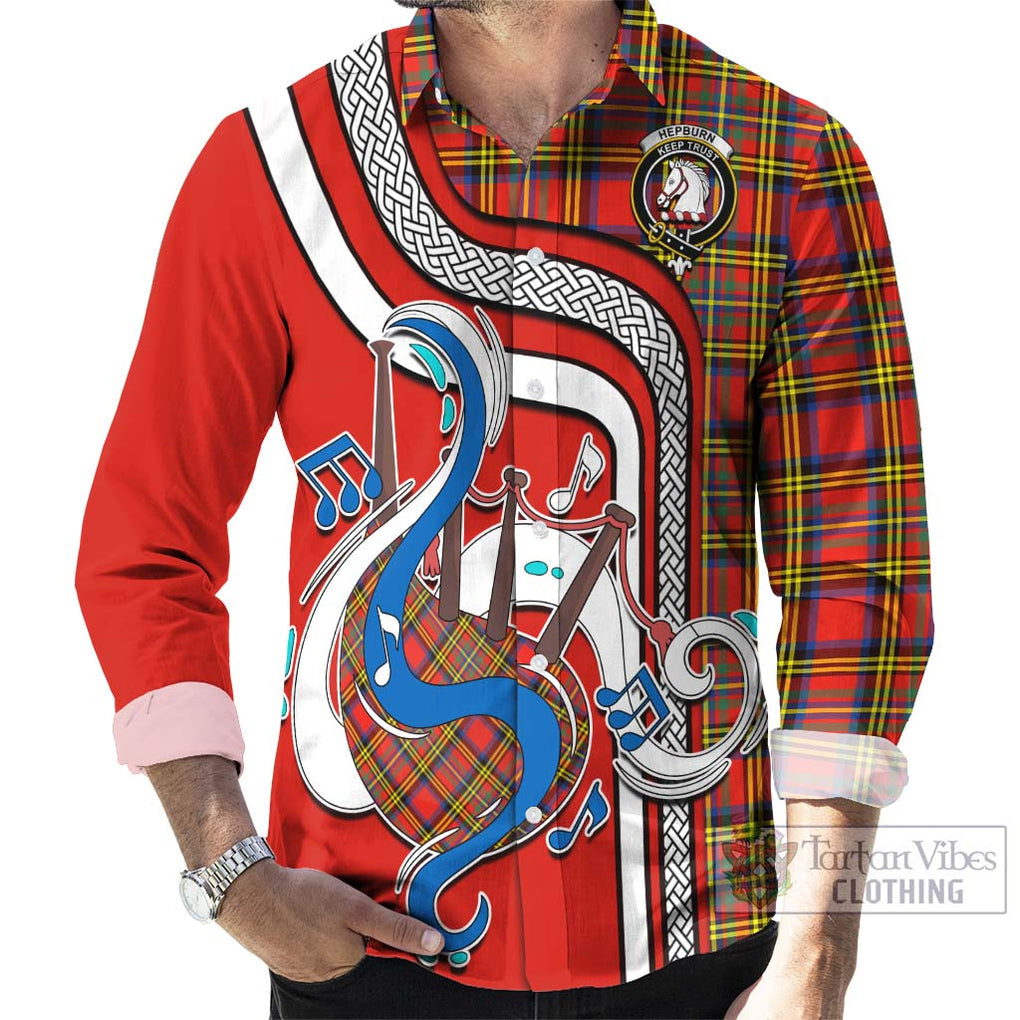 Hepburn Ancient Tartan Long Sleeve Button Shirt with Epic Bagpipe Style - Tartanvibesclothing Shop