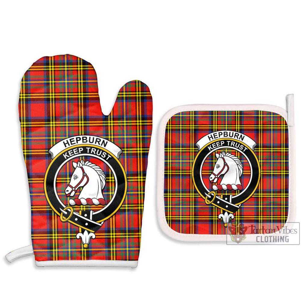 Hepburn Ancient Tartan Combo Oven Mitt & Pot-Holder with Family Crest Combo 1 Oven Mitt & 2 Pot-Holder White - Tartan Vibes Clothing