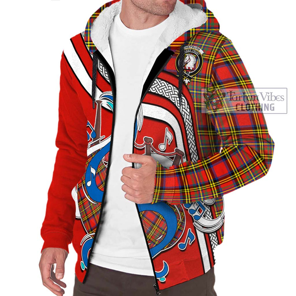 Hepburn Ancient Tartan Sherpa Hoodie with Epic Bagpipe Style Unisex - Tartanvibesclothing Shop