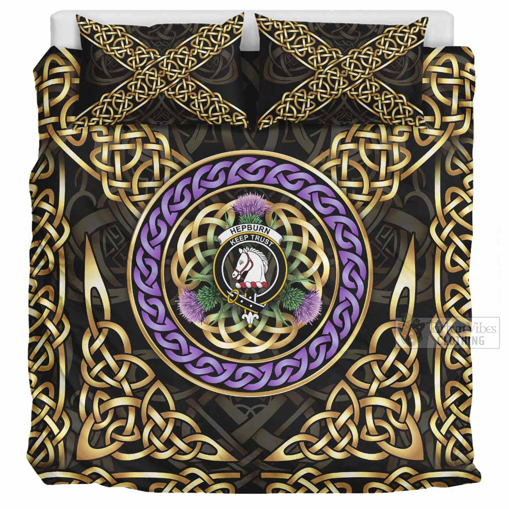 Hepburn Clan Crest Bedding Set Celtic Scottish Thistle UK Bedding Set UK Super King 104*94 inch - Tartan Vibes Clothing