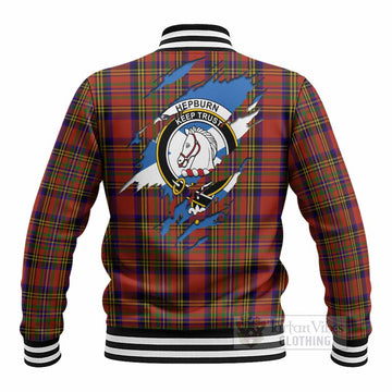 Hepburn Clan Crest In Me Tartan Baseball Jacket Scotland Flag Style
