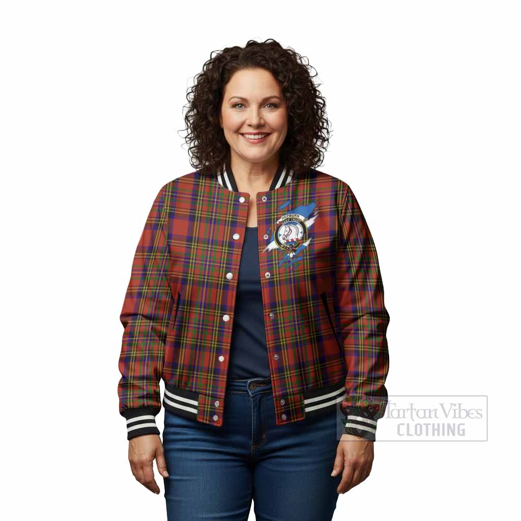 Hepburn Clan Crest In Me Tartan Baseball Jacket Scotland Flag Style