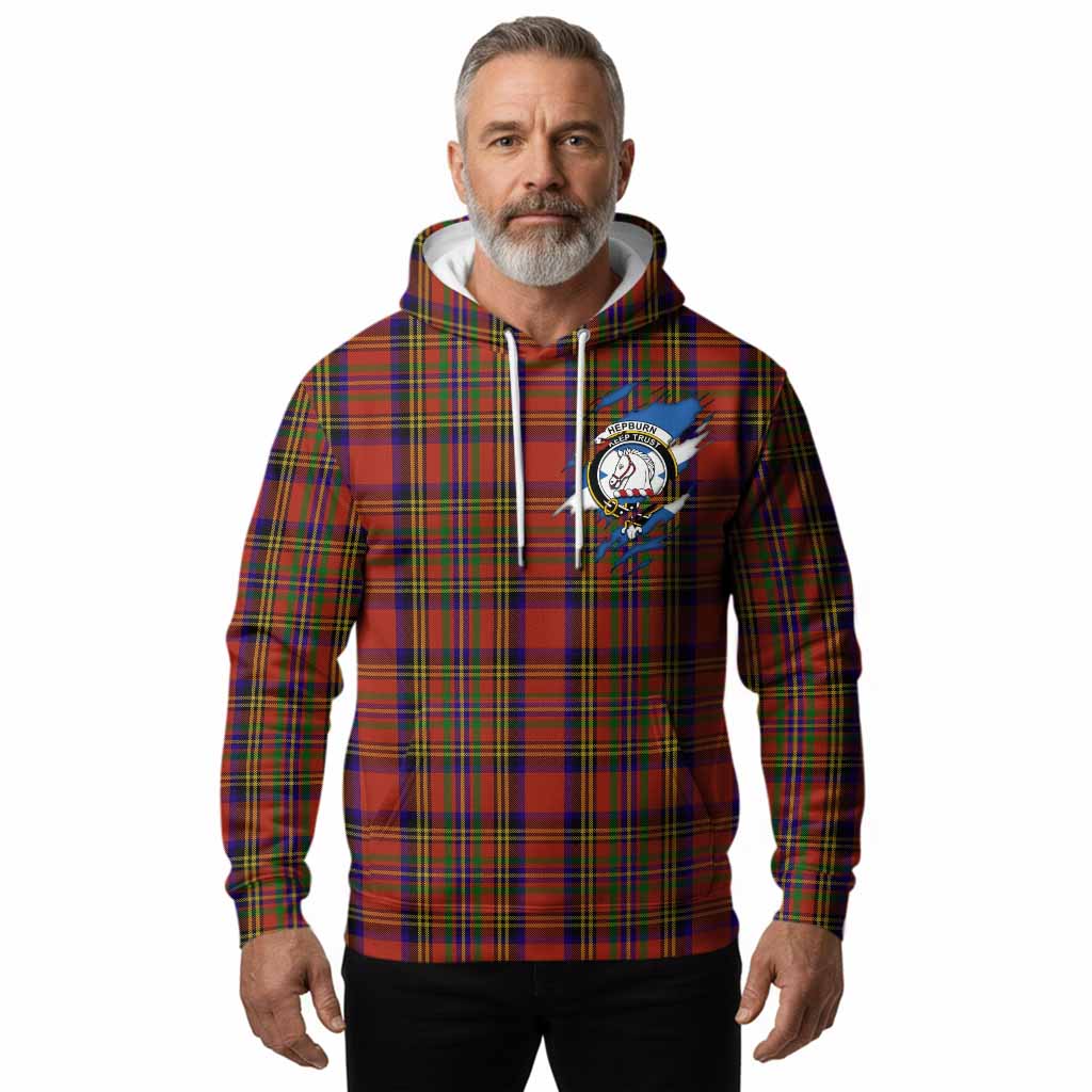 Hepburn Clan Crest In Me Tartan Hoodie Scotland Flag Style