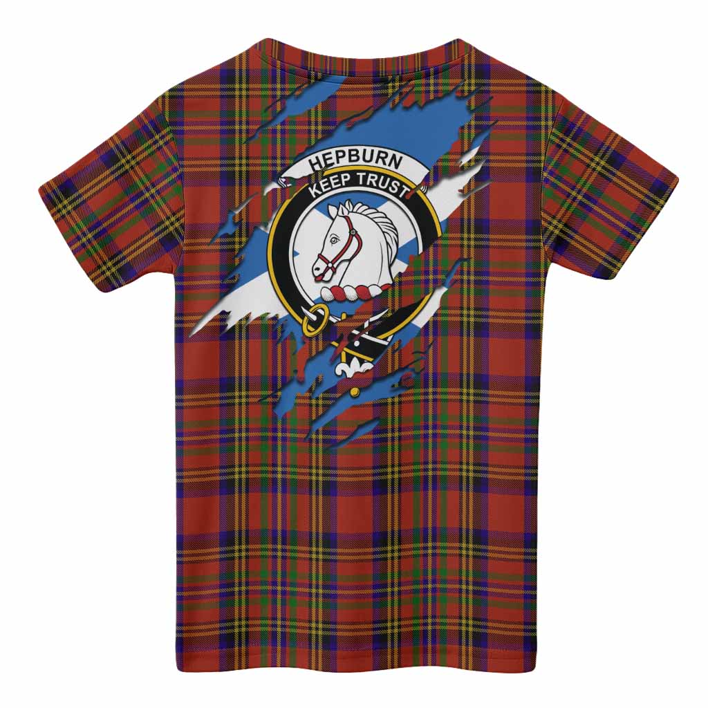 Hepburn Clan Crest In Me Tartan Kid T-shirt Scotland Flag Style