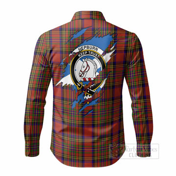 Hepburn Clan Crest In Me Tartan Long Sleeve Button Shirts Scotland Flag Style