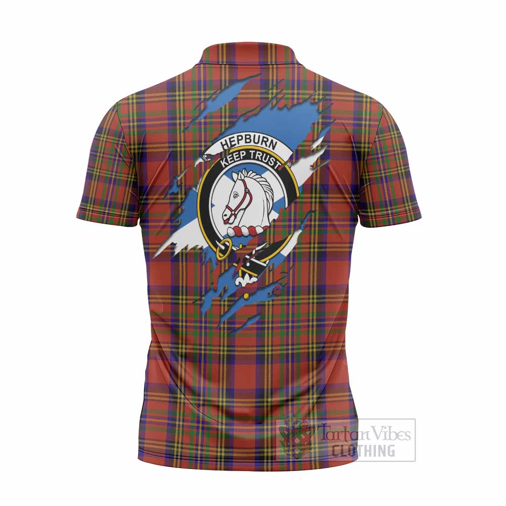Hepburn Clan Crest In Me Tartan Zipper Polo Shirt Scotland Flag Style