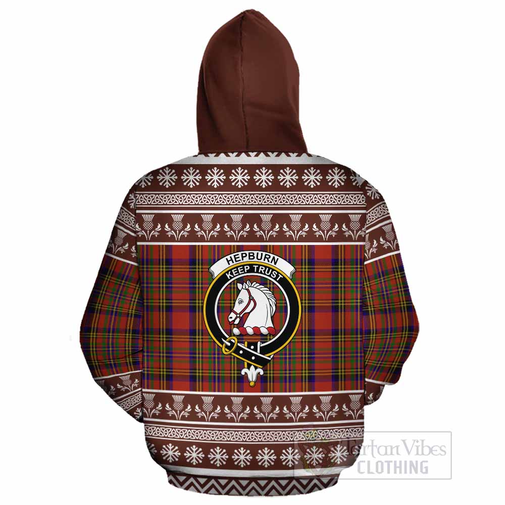 Hepburn Clan Tartan Christmas Cotton Hoodie with Family Crest - Tartan Vibes Clothing