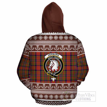 Hepburn Clan Tartan Christmas Cotton Hoodie with Family Crest - Tartan Vibes Clothing