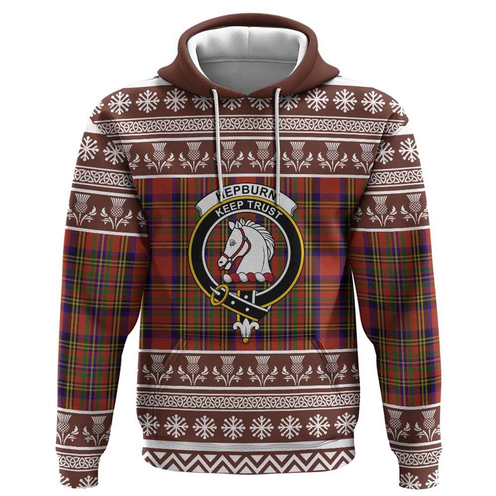 Hepburn Clan Tartan Christmas Hoodie with Family Crest - Tartan Vibes Clothing