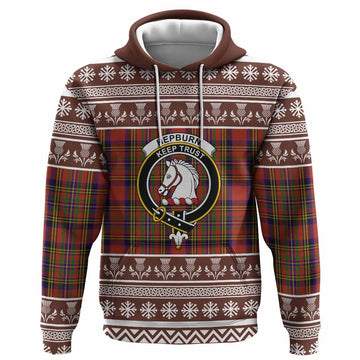 Hepburn Clan Tartan Christmas Hoodie with Family Crest - Tartan Vibes Clothing