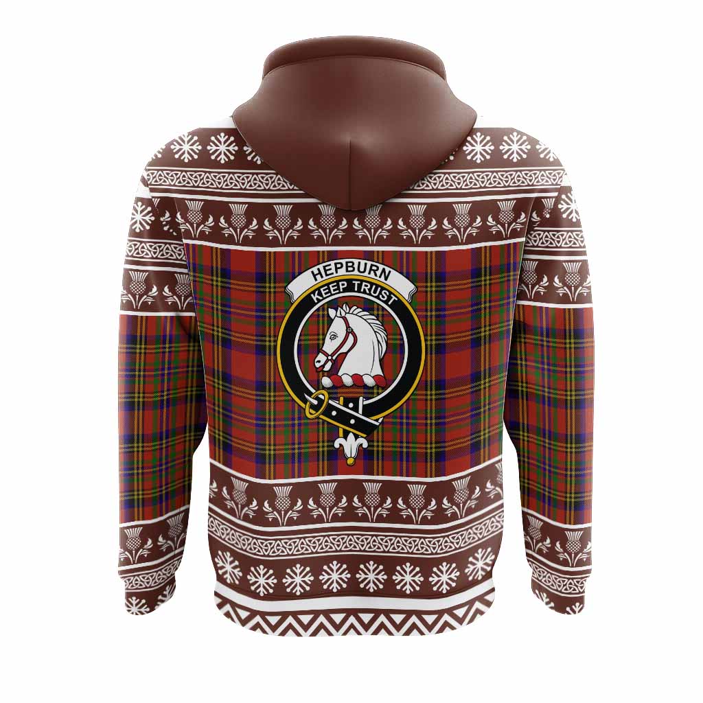Hepburn Clan Tartan Christmas Hoodie with Family Crest - Tartan Vibes Clothing
