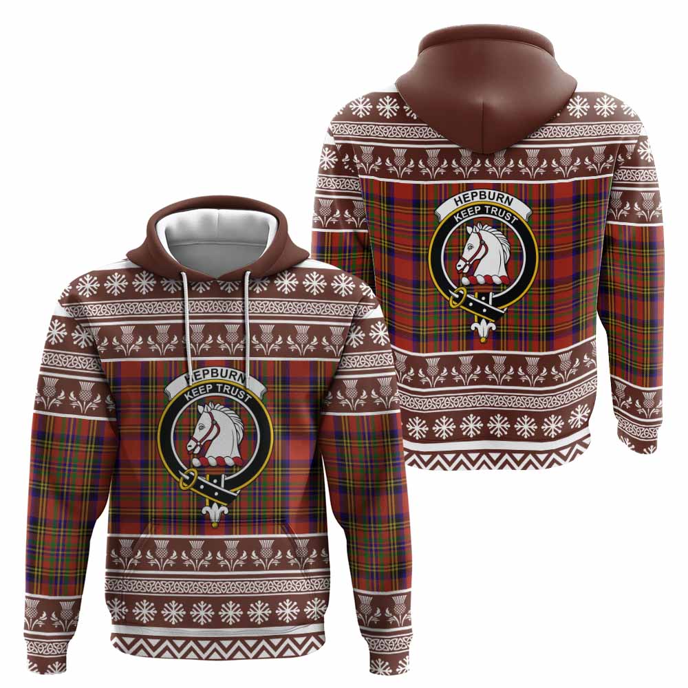 Hepburn Clan Tartan Christmas Hoodie with Family Crest - Tartan Vibes Clothing