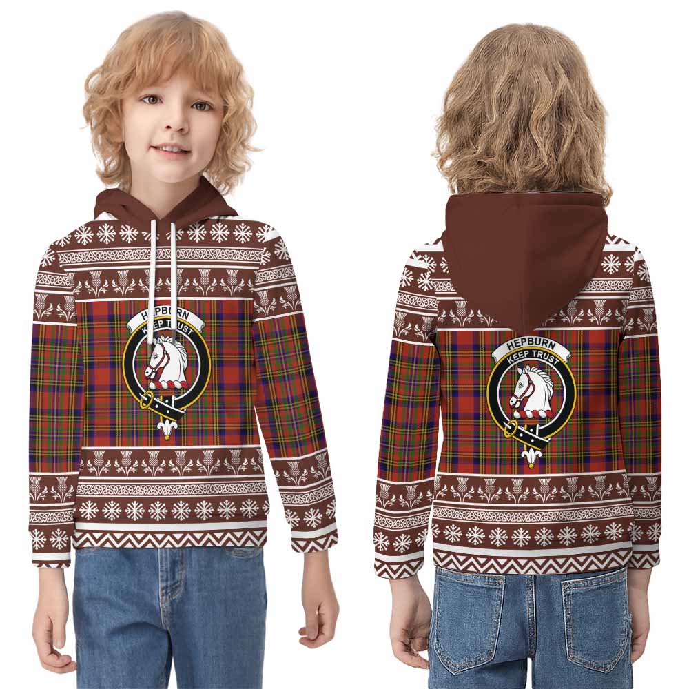 Hepburn Clan Tartan Christmas Kid Hoodie with Family Crest - Tartan Vibes Clothing
