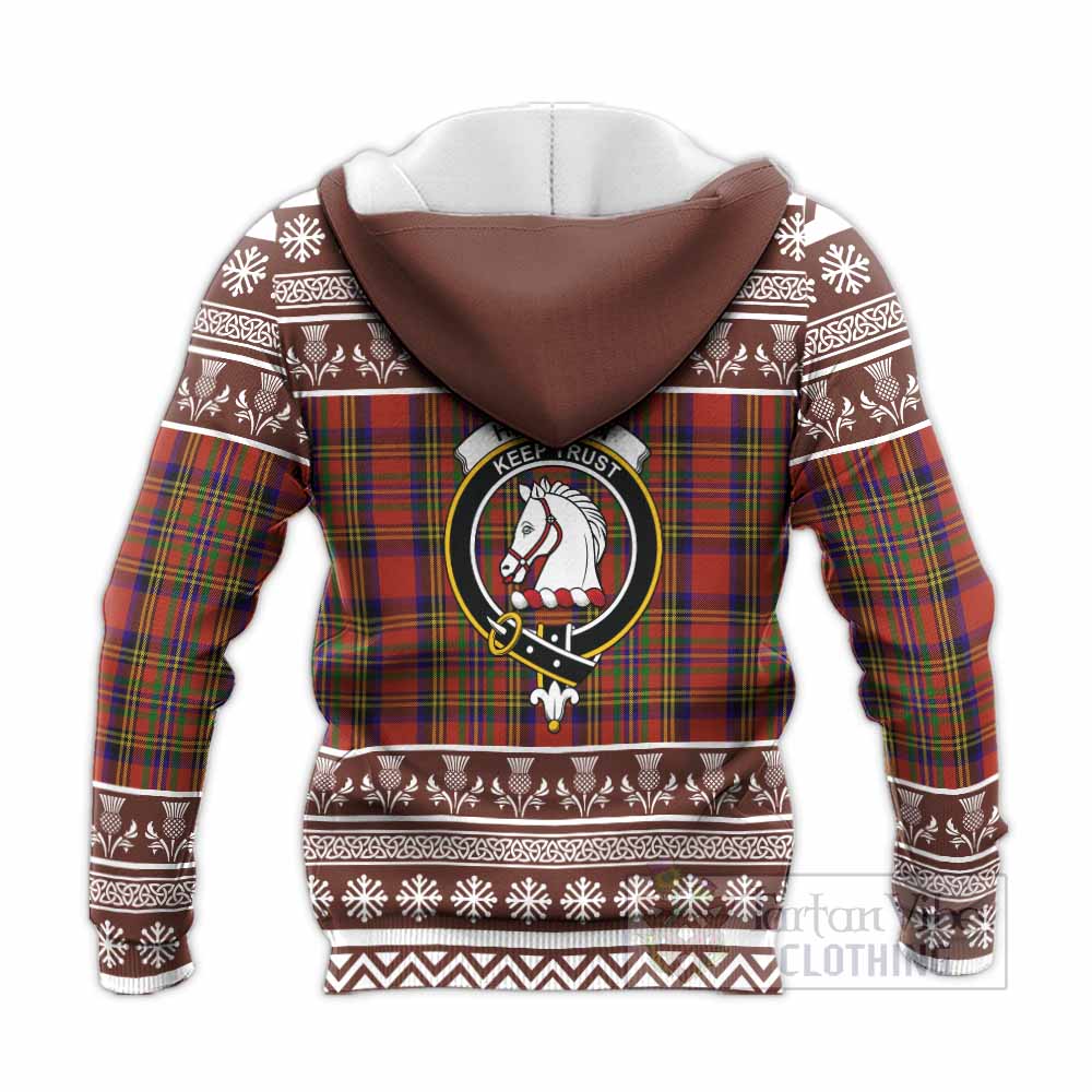 Hepburn Clan Tartan Christmas Knitted Hoodie with Family Crest - Tartan Vibes Clothing