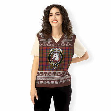 Hepburn Clan Tartan Christmas Knitted V-Neck Vest with Family Crest
