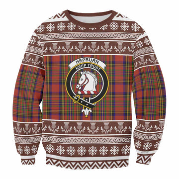 Hepburn Clan Tartan Christmas Sweatshirt with Family Crest
