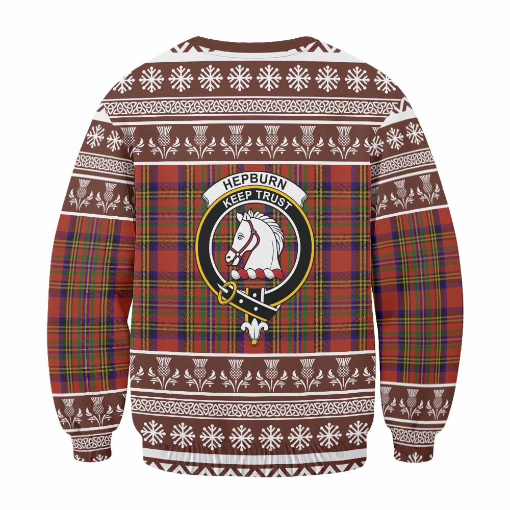 Hepburn Clan Tartan Christmas Sweatshirt with Family Crest - Tartan Vibes Clothing