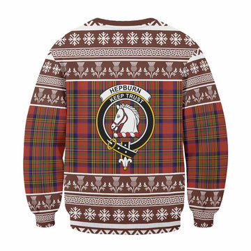 Hepburn Clan Tartan Christmas Sweatshirt with Family Crest