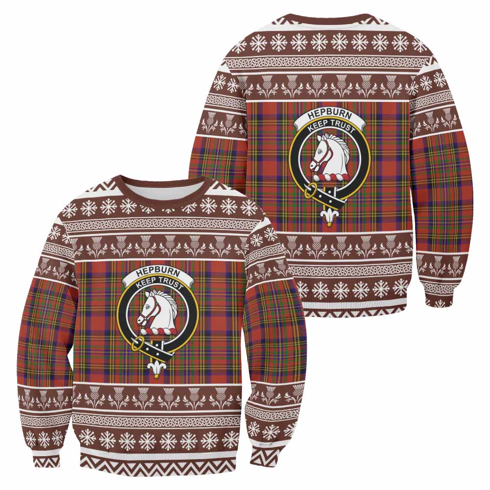 Hepburn Clan Tartan Christmas Sweatshirt with Family Crest - Tartan Vibes Clothing