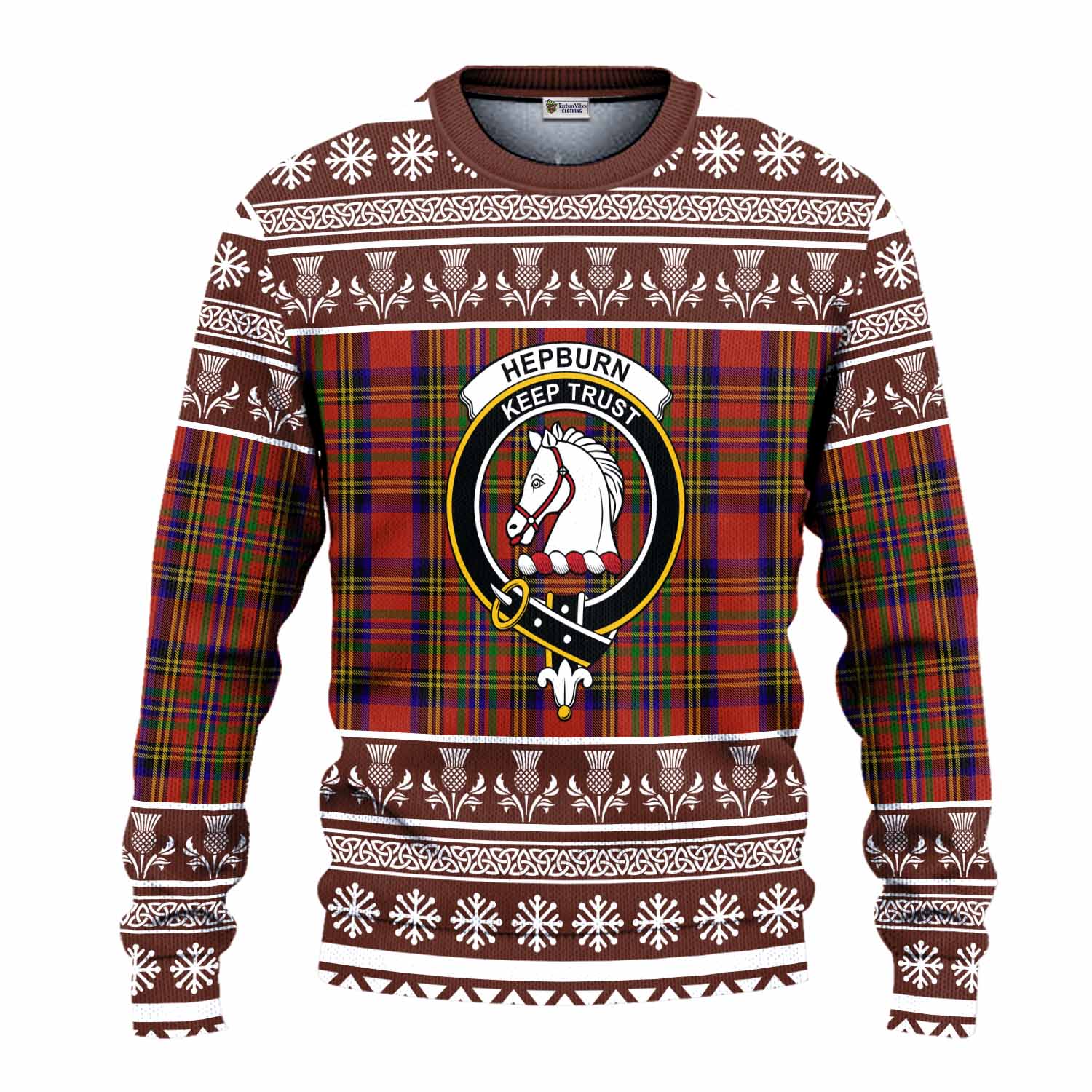 Hepburn Clan Tartan Christmas Ugly Sweater with Family Crest - Tartan Vibes Clothing