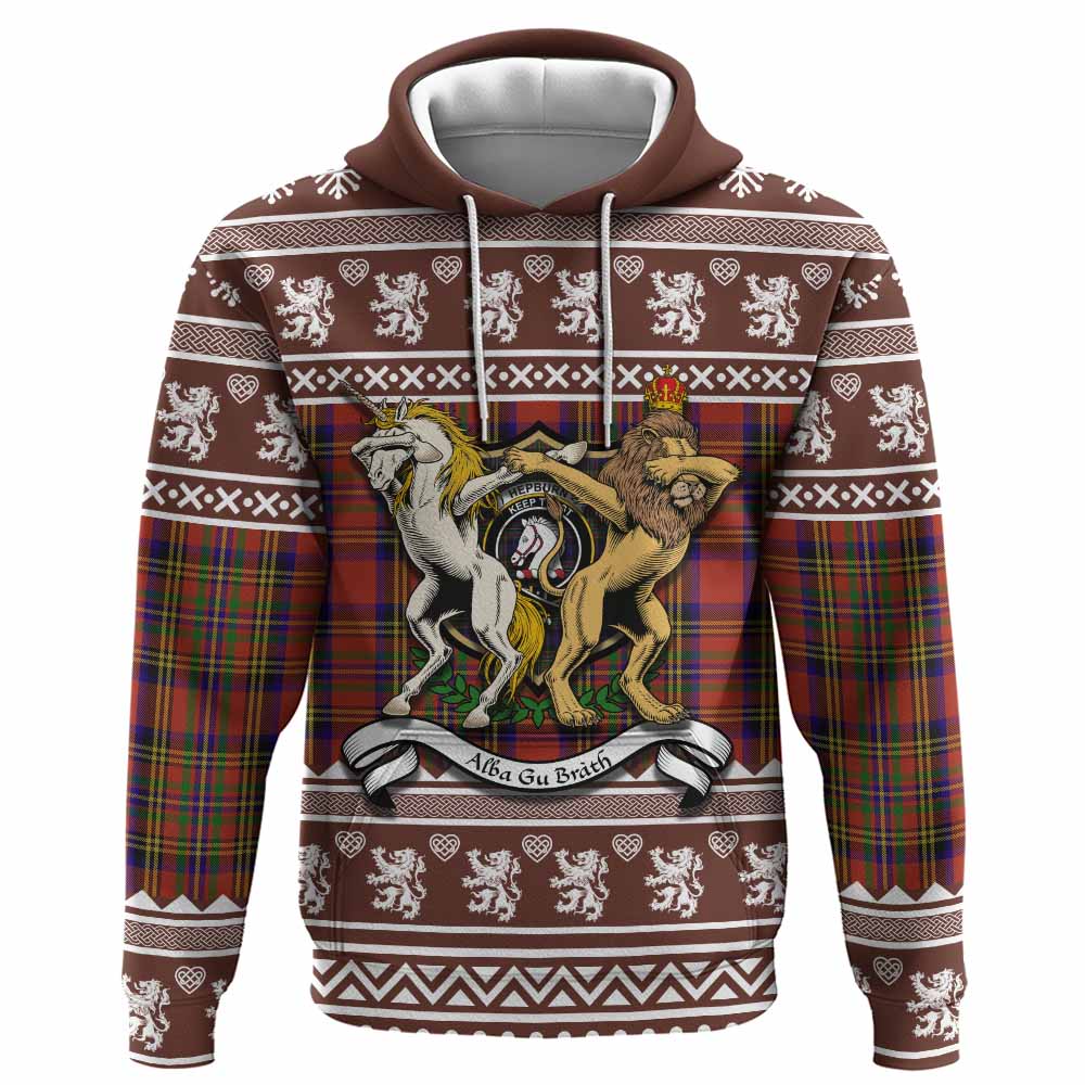 Hepburn Clan Tartan Crest Christmas Hoodie Coat of Arms Funny Style - Tartan Vibes Clothing