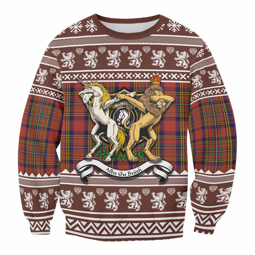 Hepburn Clan Tartan Crest Christmas Sweatshirt Coat of Arms Funny Style - Tartan Vibes Clothing