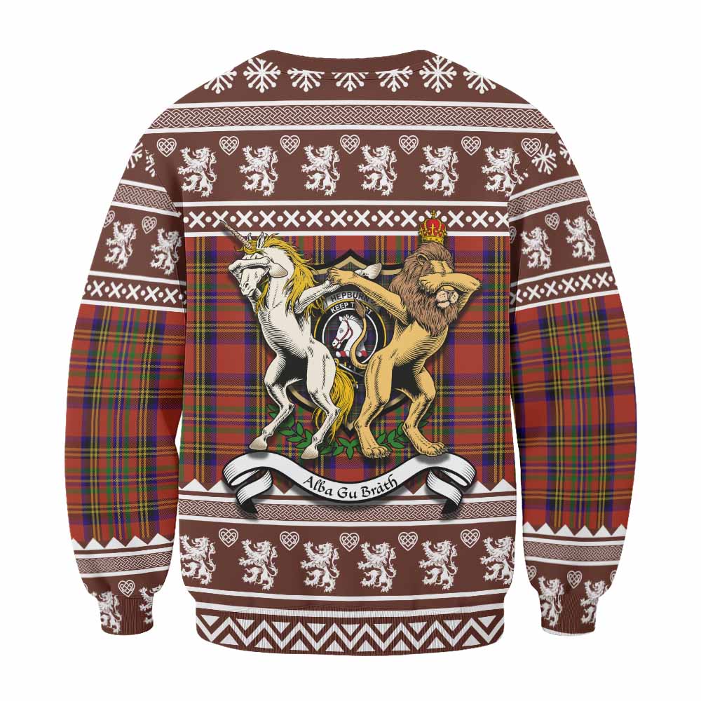 Hepburn Clan Tartan Crest Christmas Sweatshirt Coat of Arms Funny Style - Tartan Vibes Clothing