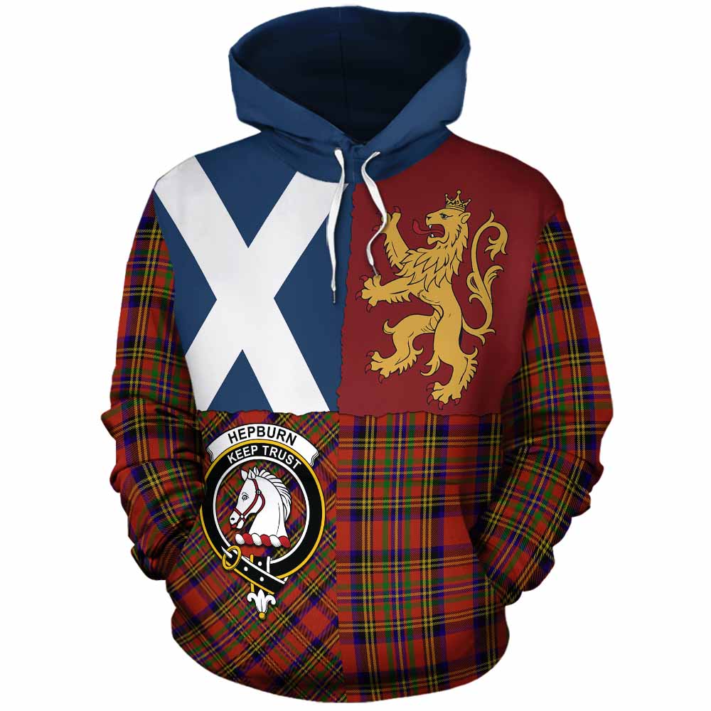 Hepburn Crest Tartan Cotton Hoodie with Lion Rampant Saltire Style - Tartan Vibes Clothing