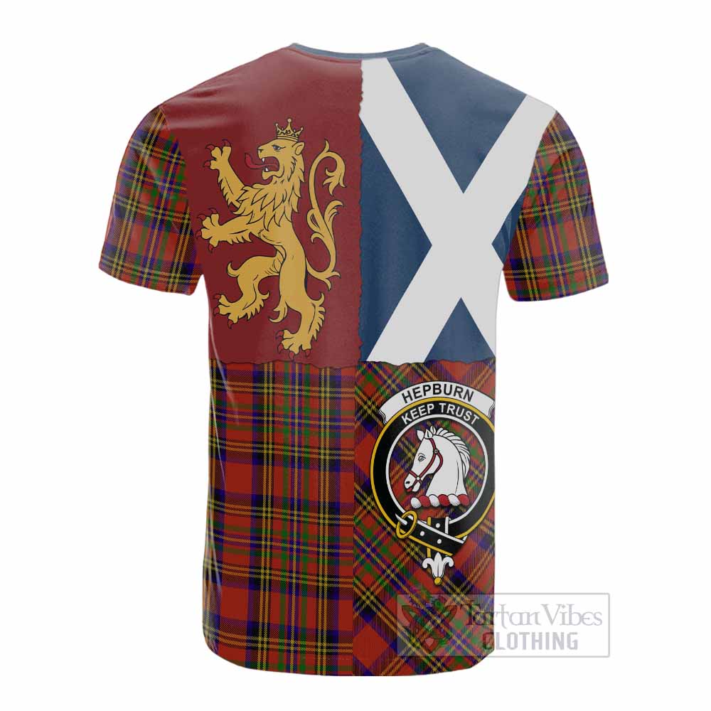 Hepburn Crest Tartan Cotton T-shirt with Lion Rampant Saltire Style - Tartan Vibes Clothing