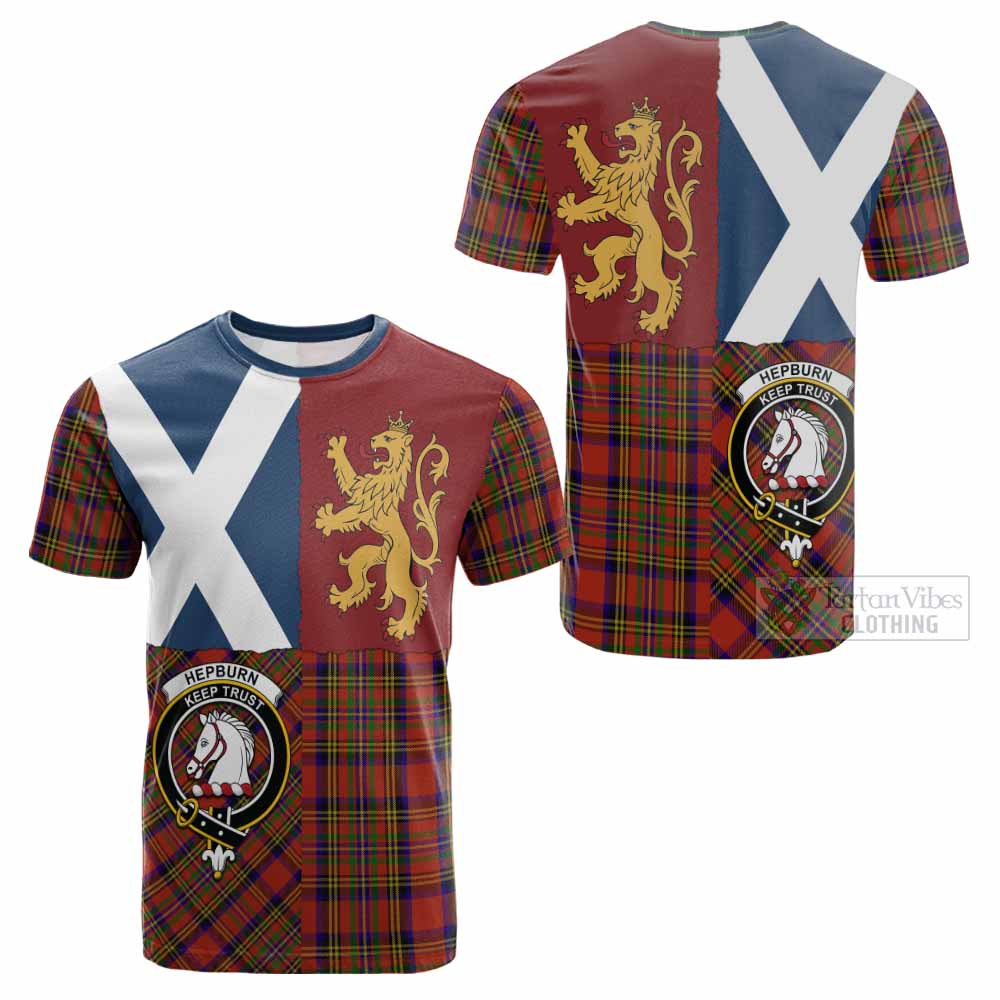 Hepburn Crest Tartan Cotton T-shirt with Lion Rampant Saltire Style - Tartan Vibes Clothing