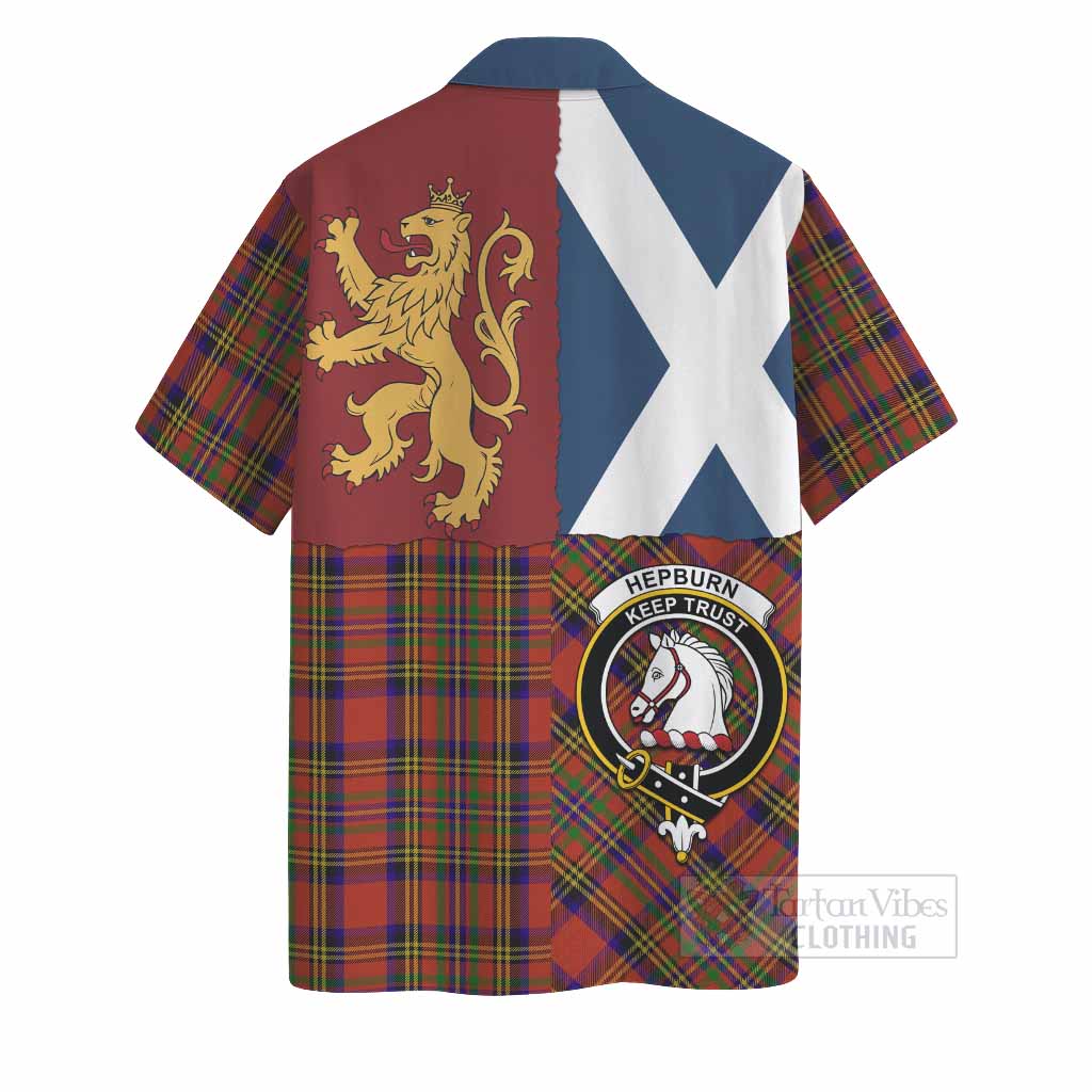 Hepburn Crest Tartan Hawaiian Shirt with Lion Rampant Saltire Style