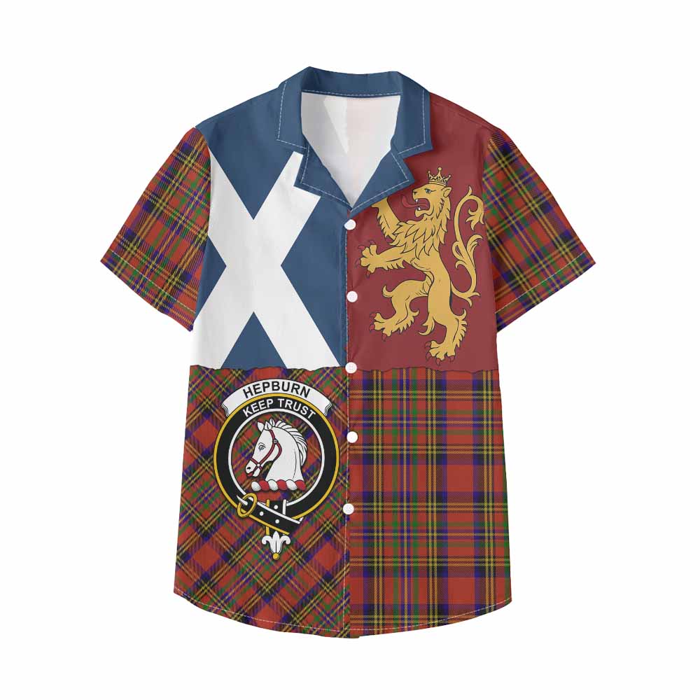 Hepburn Crest Tartan Kid Hawaiian Shirt with Lion Rampant Saltire Style - Tartan Vibes Clothing