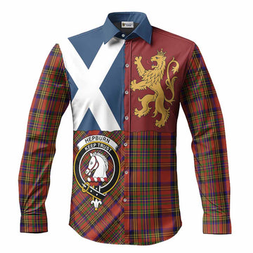 Hepburn Crest Tartan Long Sleeve Button Shirts with Lion Rampant Saltire Style