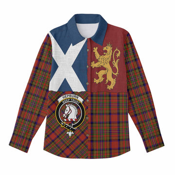 Hepburn Crest Tartan Women Casual Shirt with Lion Rampant Saltire Style