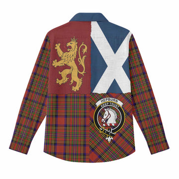 Hepburn Crest Tartan Women Casual Shirt with Lion Rampant Saltire Style