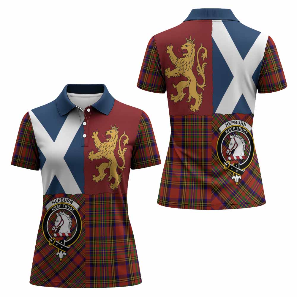 Hepburn Crest Tartan Women Polo Shirt with Lion Rampant Saltire Style