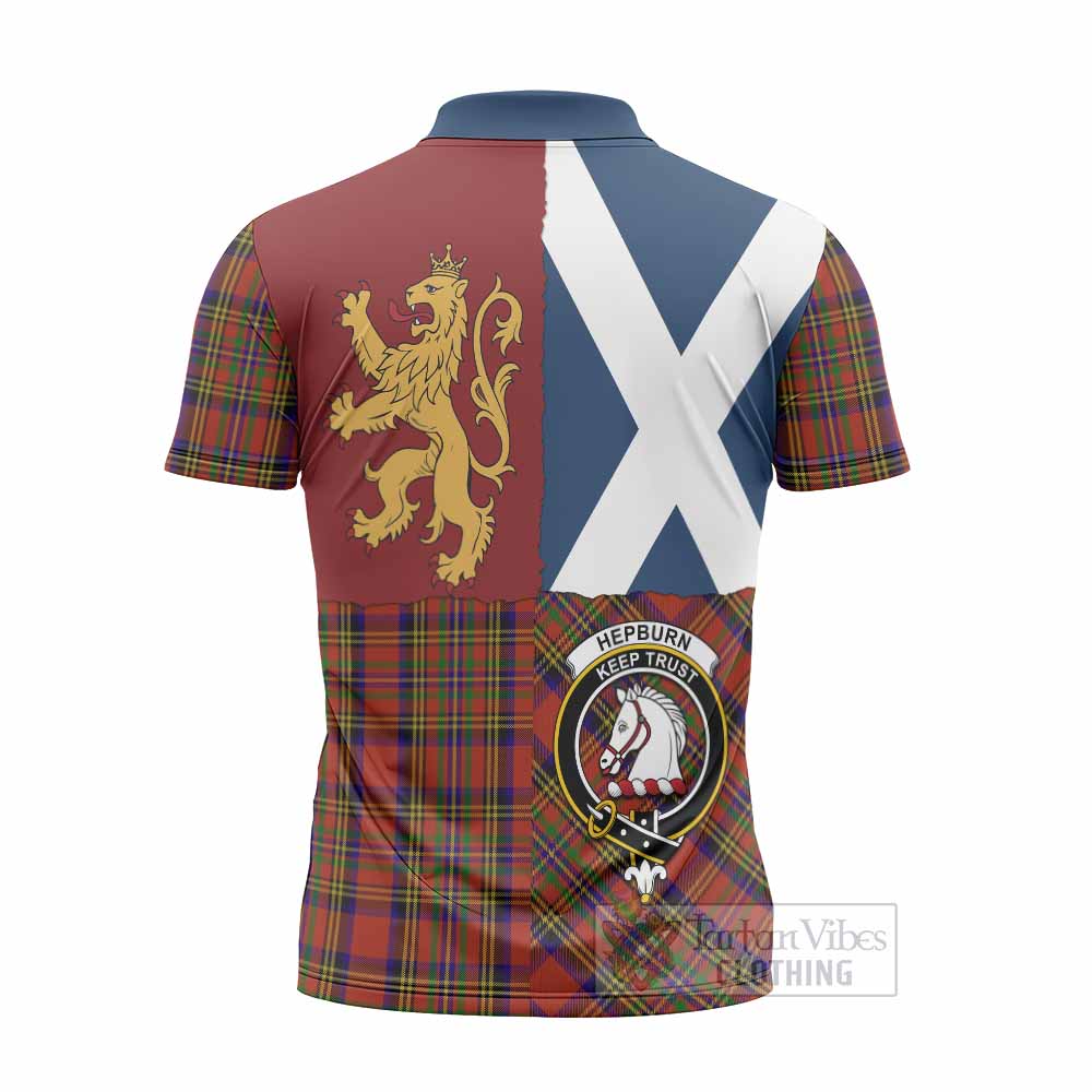 Hepburn Crest Tartan Zipper Polo Shirt with Lion Rampant Saltire Style