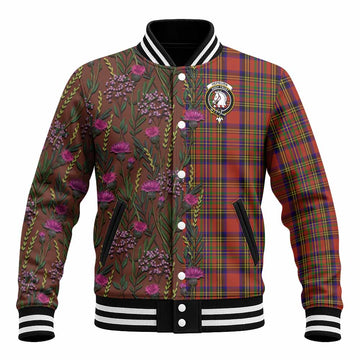 Hepburn Family Crest Tartan Baseball Jacket Scottish Thistle Flower Pattern Half Style
