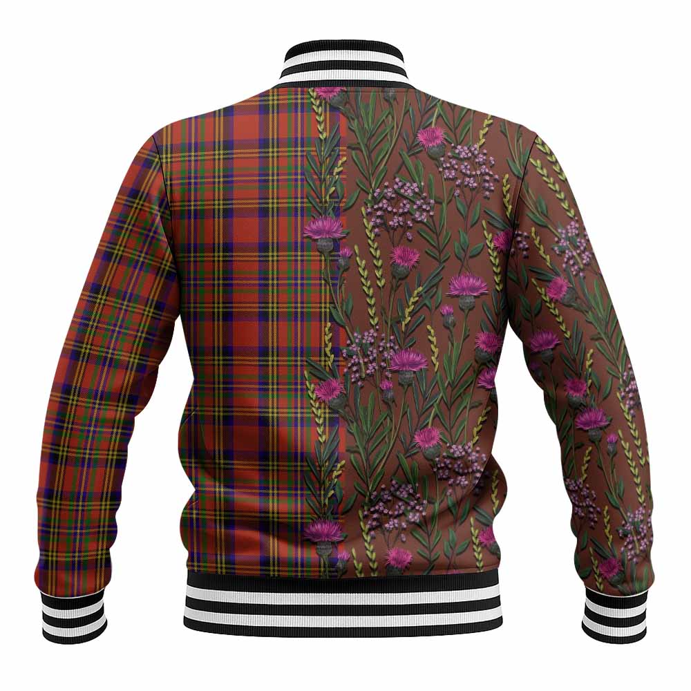 Hepburn Family Crest Tartan Baseball Jacket Scottish Thistle Flower Pattern Half Style - Tartan Vibes Clothing