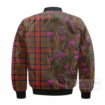 Hepburn Family Crest Tartan Bomber Jacket Scottish Thistle Flower Pattern Half Style