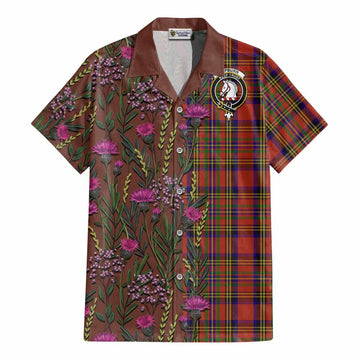 Hepburn Family Crest Tartan Cotton Hawaiian Shirt Scottish Thistle Flower Pattern Half Style