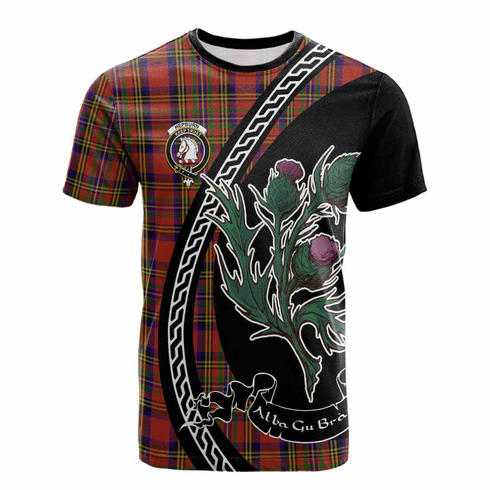 Hepburn Family Crest Tartan Cotton T-shirt Alba Thistle Inspired - Tartan Vibes Clothing
