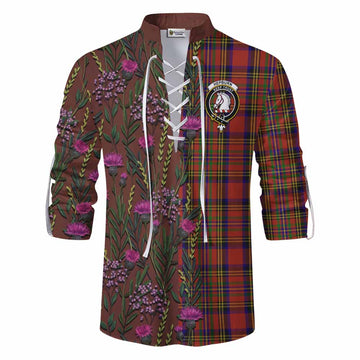 Hepburn Family Crest Tartan Ghillie Shirt Scottish Thistle Flower Pattern Half Style
